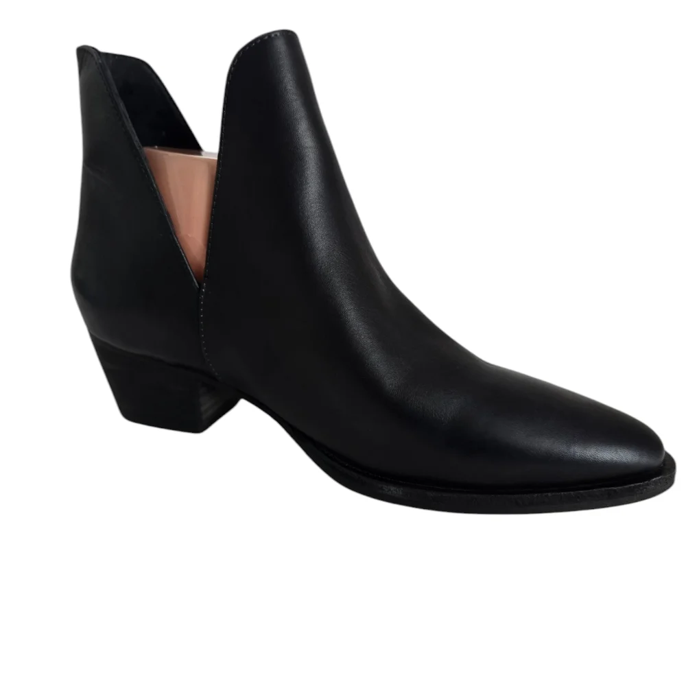 Free People Charm Double V Black Leather Ankle Boots Booties 8.5 - Picture 10 of 13